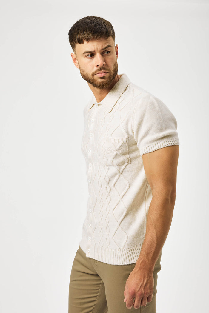 CABLE KNIT POLO SHIRT - CREAM