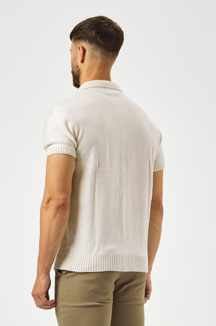 CABLE KNIT POLO SHIRT - CREAM