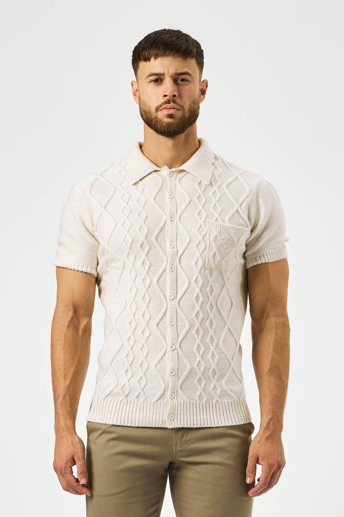 CABLE KNIT POLO SHIRT - CREAM