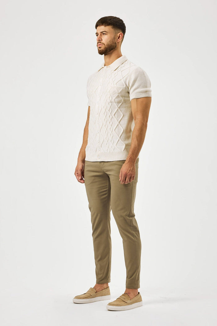 CABLE KNIT POLO SHIRT - CREAM