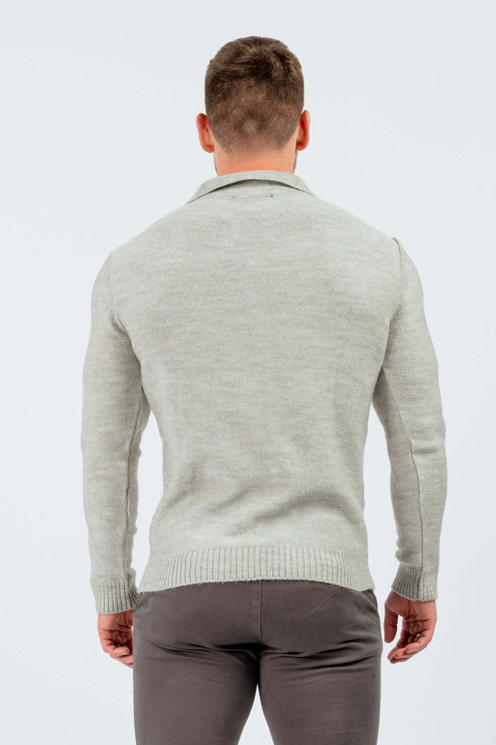 CABLE KNIT POLO SHIRT - LIGHT GREY