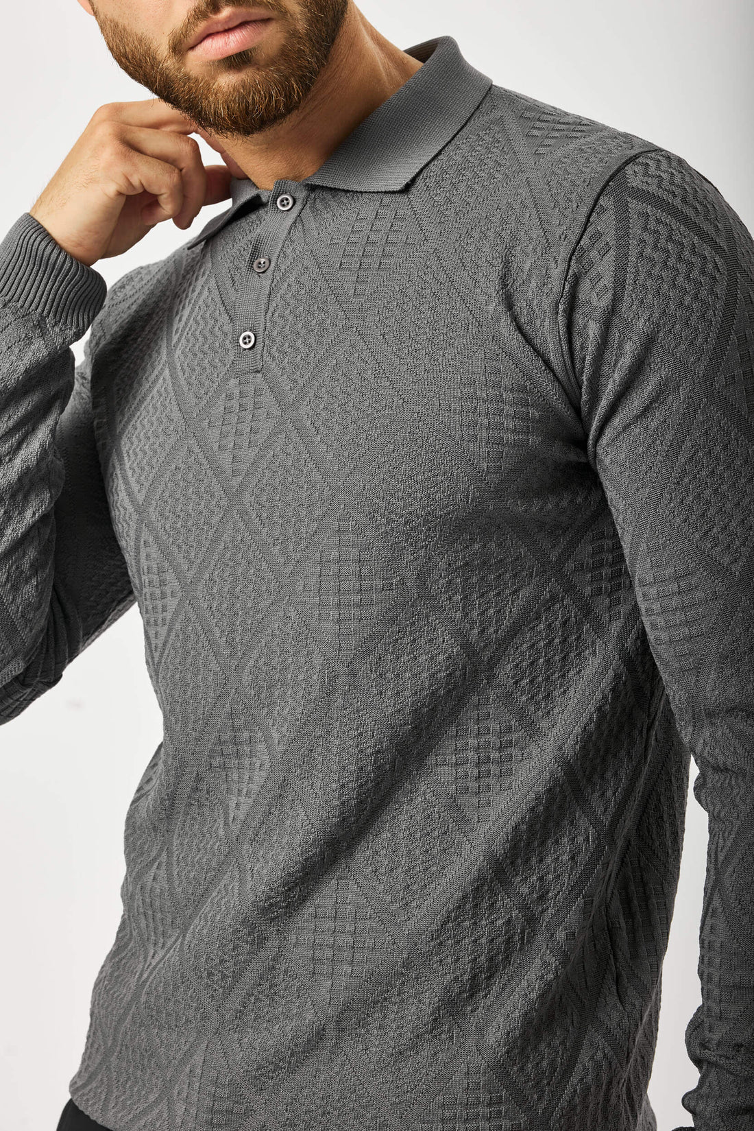 HABER Polo LONG SLEEVED DIAMOND JACQUARD POLO