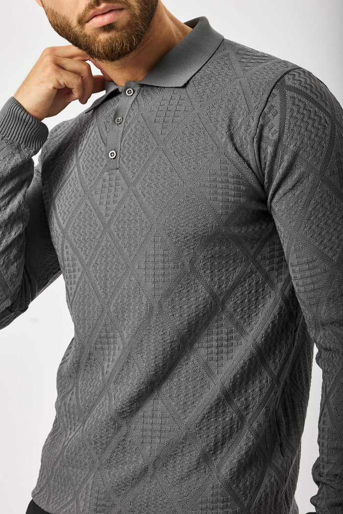 LONG SLEEVED DIAMOND JACQUARD POLO