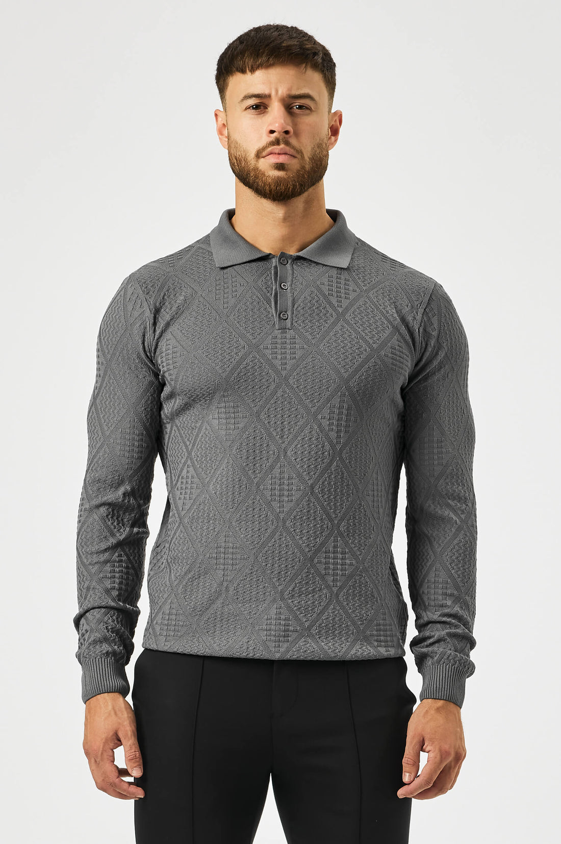 HABER Polo LONG SLEEVED DIAMOND JACQUARD POLO