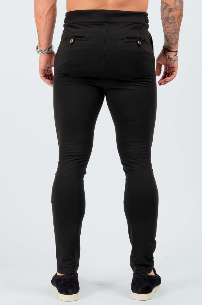 SLIM FIT BROEK MET HOGE TAILLE MET ZIJCINCH - ZWART