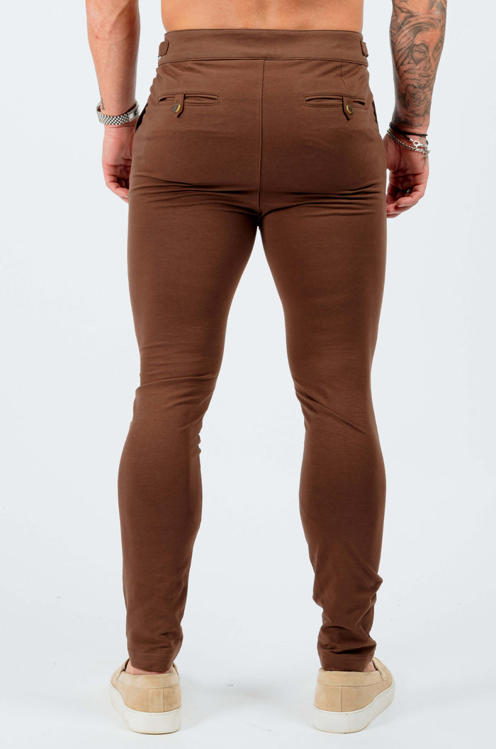 SLIM FIT HIGH WAISTED TROUSER W/SIDE CINCH - BROWN