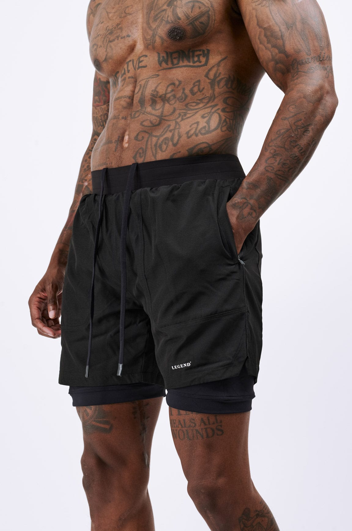 Legend London Activewear LEGEND ACTIVE DUAL LAYER SHORT - BLACK