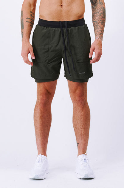 Legend London Activewear LEGEND ACTIVE DUAL LAYER SHORT - MILITARY KHAKI