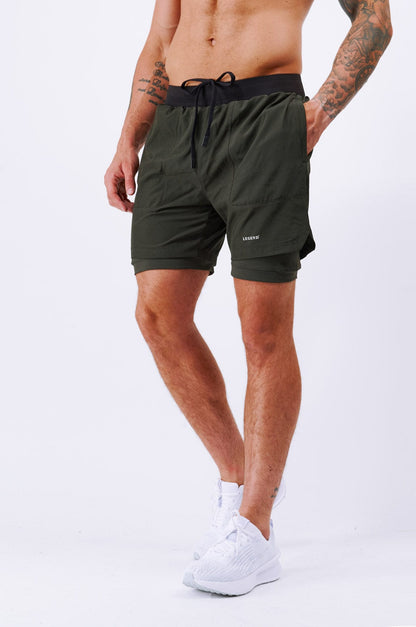 Legend London Activewear LEGEND ACTIVE DUAL LAYER SHORT - MILITARY KHAKI