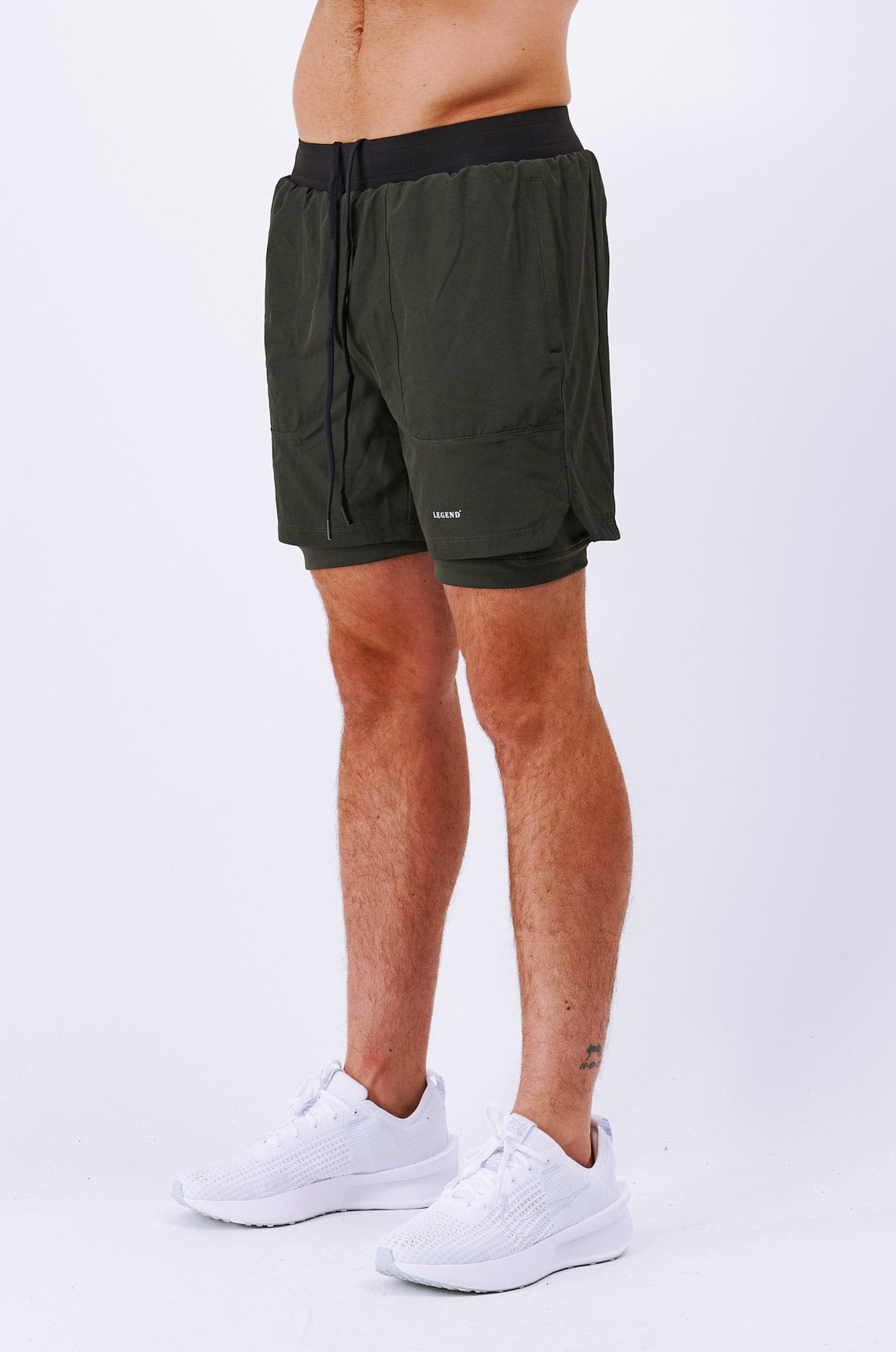 Legend London Activewear LEGEND ACTIVE DUAL LAYER SHORT - MILITARY KHAKI