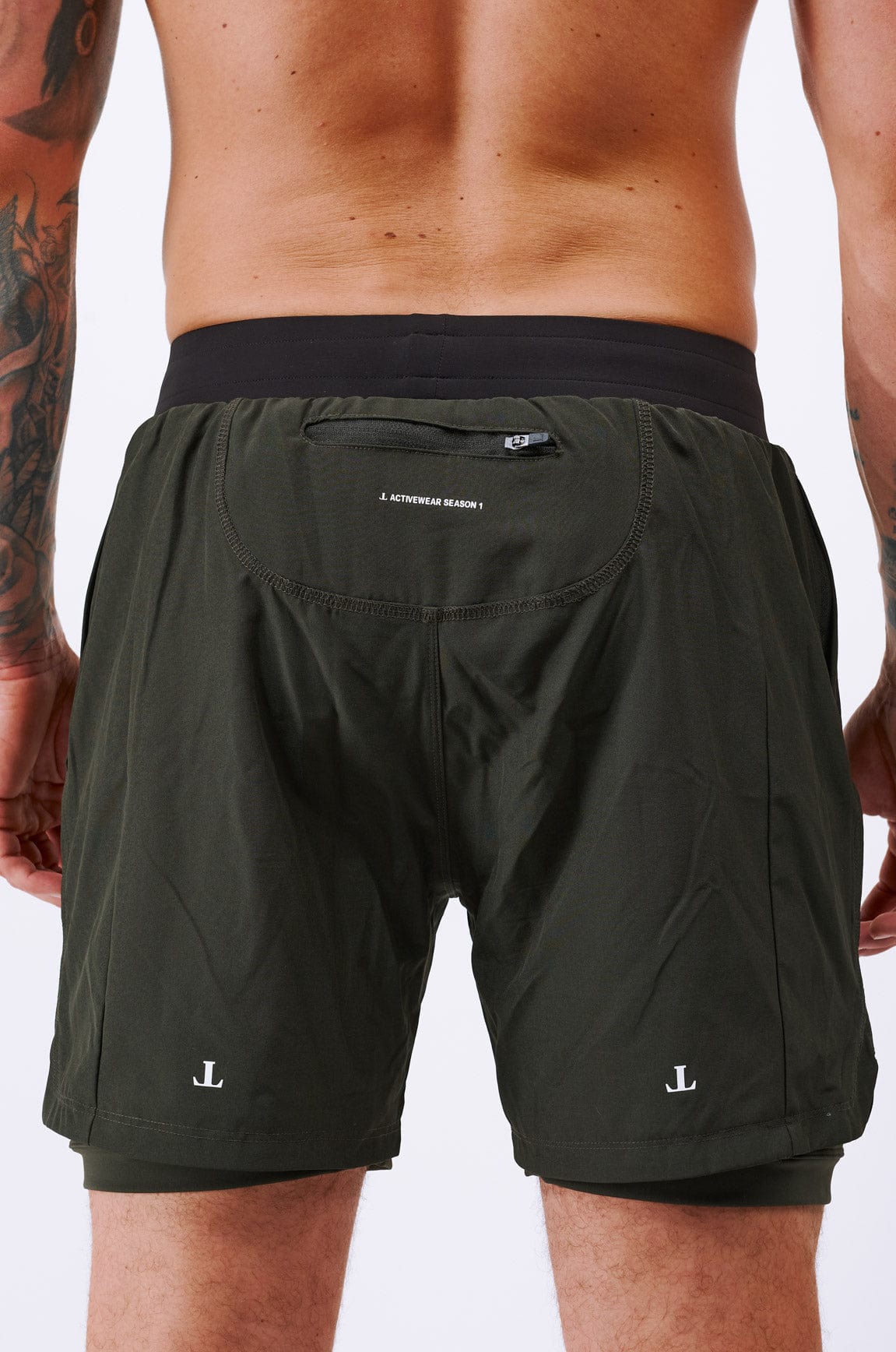 Legend London Activewear LEGEND ACTIVE DUAL LAYER SHORT - MILITARY KHAKI