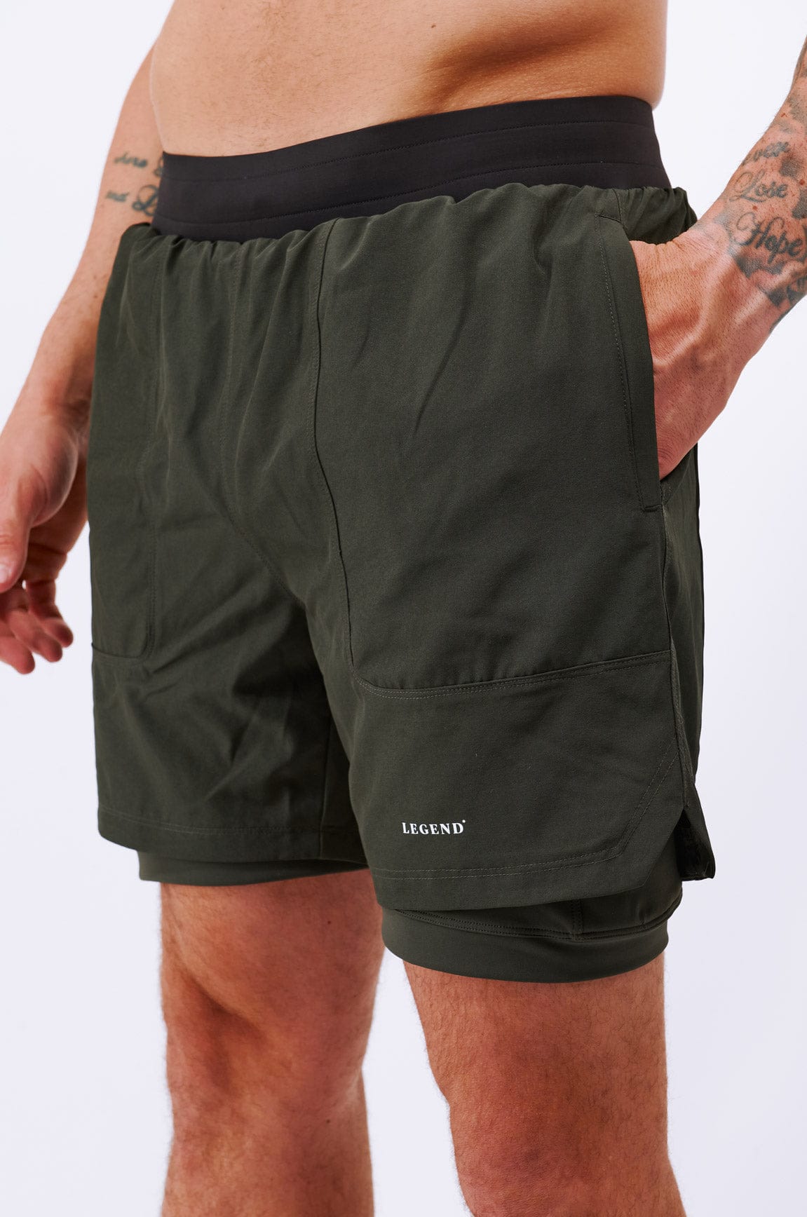 Legend London Activewear LEGEND ACTIVE DUAL LAYER SHORT - MILITARY KHAKI