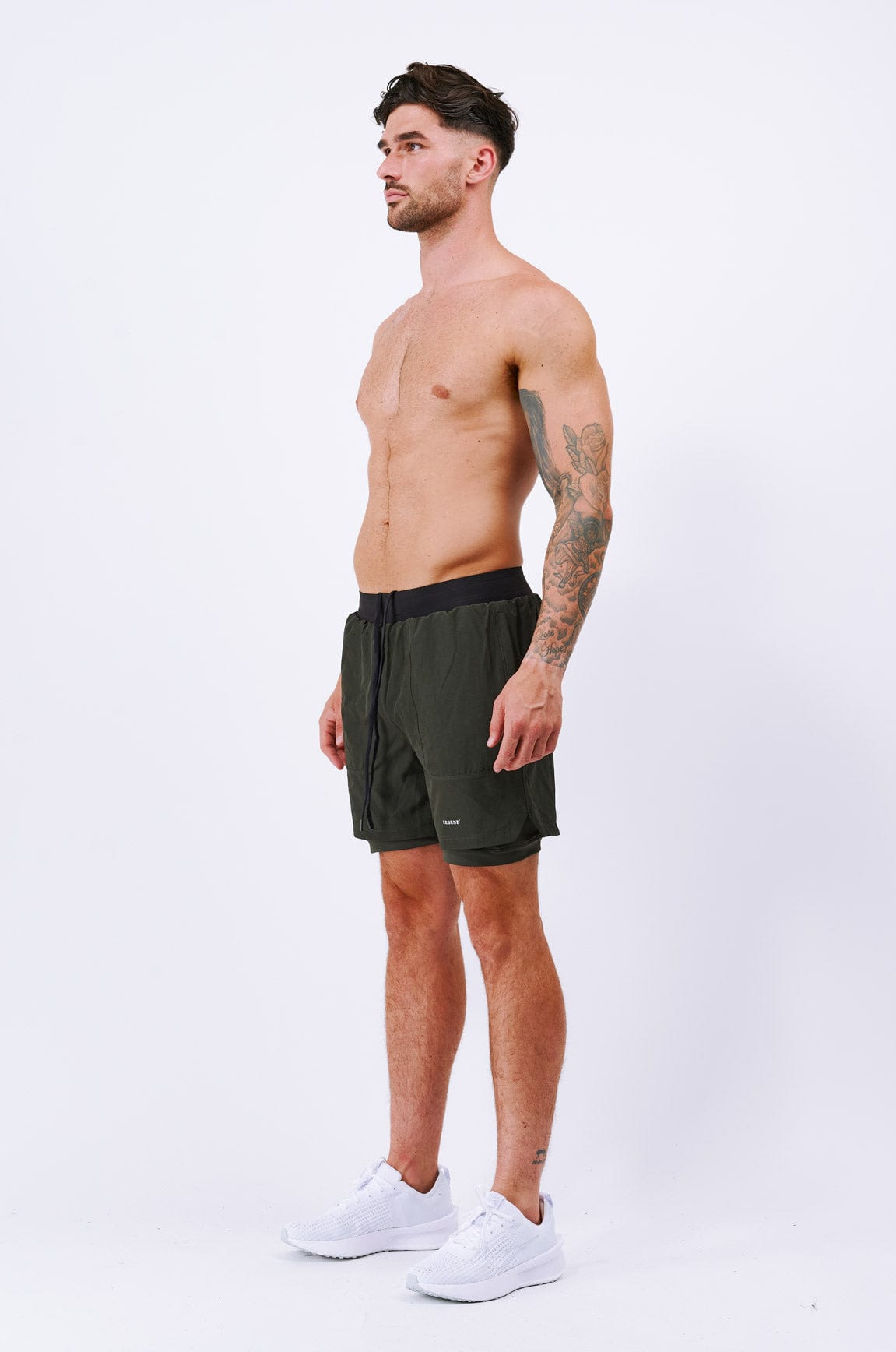 Legend London Activewear LEGEND ACTIVE DUAL LAYER SHORT - MILITARY KHAKI