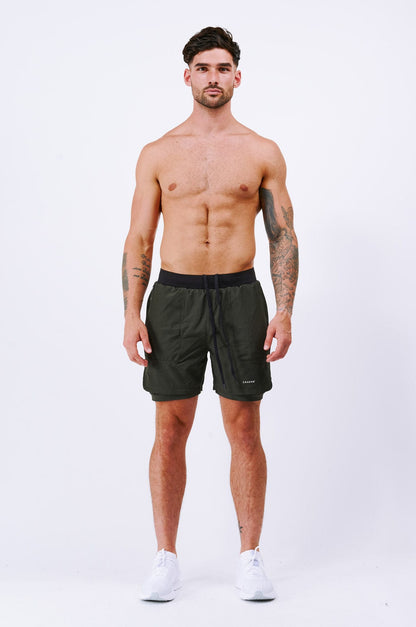 Legend London Activewear LEGEND ACTIVE DUAL LAYER SHORT - MILITARY KHAKI