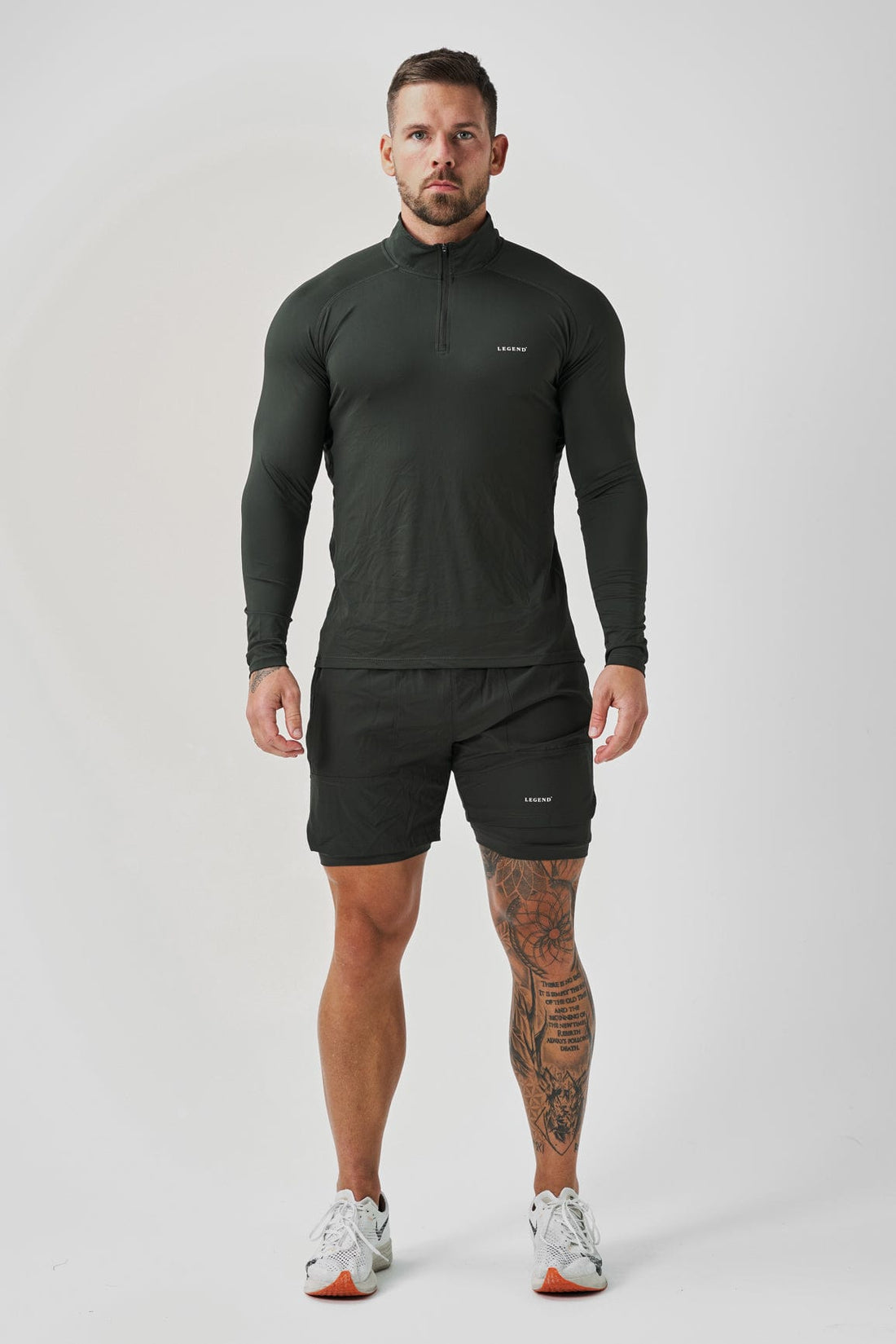 Legend London Activewear LEGEND ACTIVE DUAL LAYER SHORT - MILITARY KHAKI