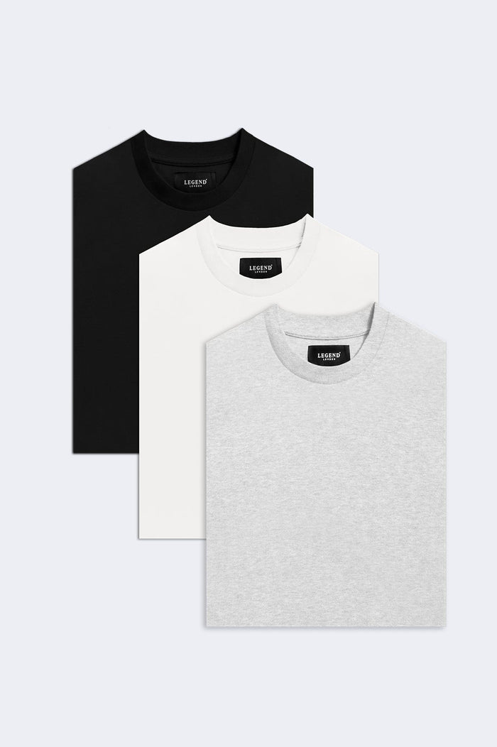 PREMIUM BASIC T-SHIRT 3 PACK (Black, White, Grey Marl)