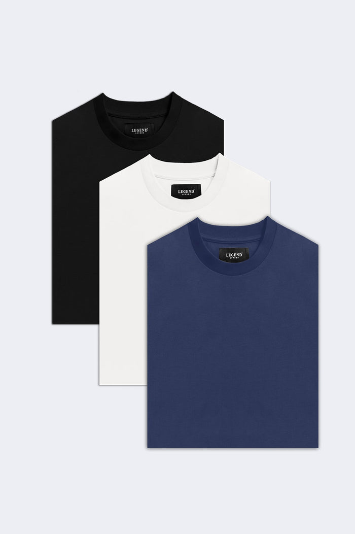 PREMIUM BASIC T-SHIRT 3 PACK (Black, White, Indigo Navy)