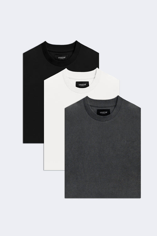 Legend London BASIC T-SHIRT 3 PACK (Black, White, Washed Grey)