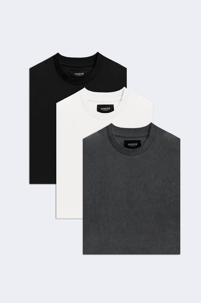 PREMIUM BASIC T-SHIRT 3 PACK (Black, White, Washed Grey)