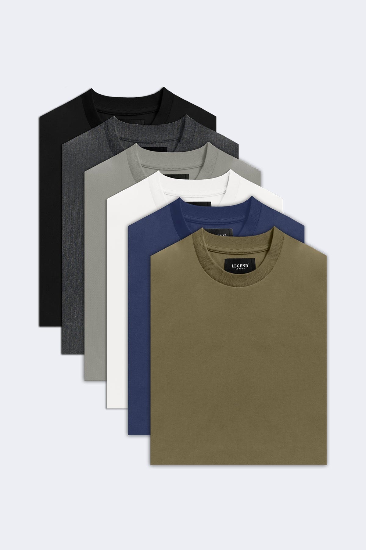 Legend London BASIC T-SHIRT 6 PACK (Black, White, Indigo Navy, Charcoal Grey, Olive, Washed Grey)