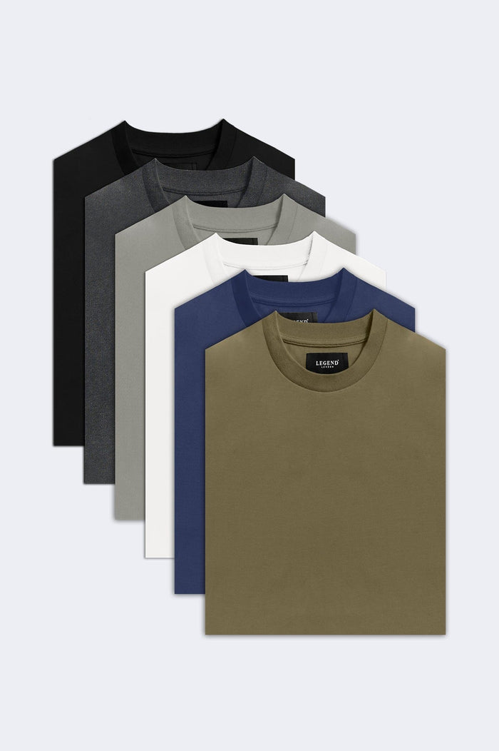 PREMIUM BASIC T-SHIRT 6 PACK (Black, White, Indigo Navy, Charcoal Grey, Olive, Washed Grey)