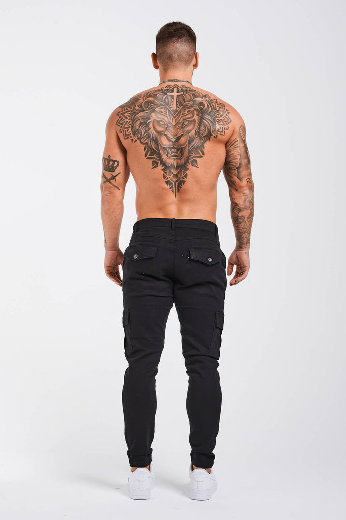 SLIM-FIT CARGO TROUSERS - BLACK