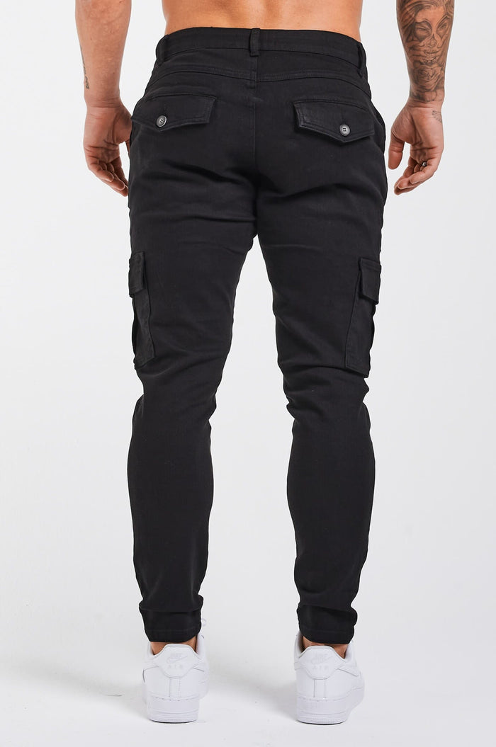 SLIM-FIT CARGO TROUSERS - BLACK