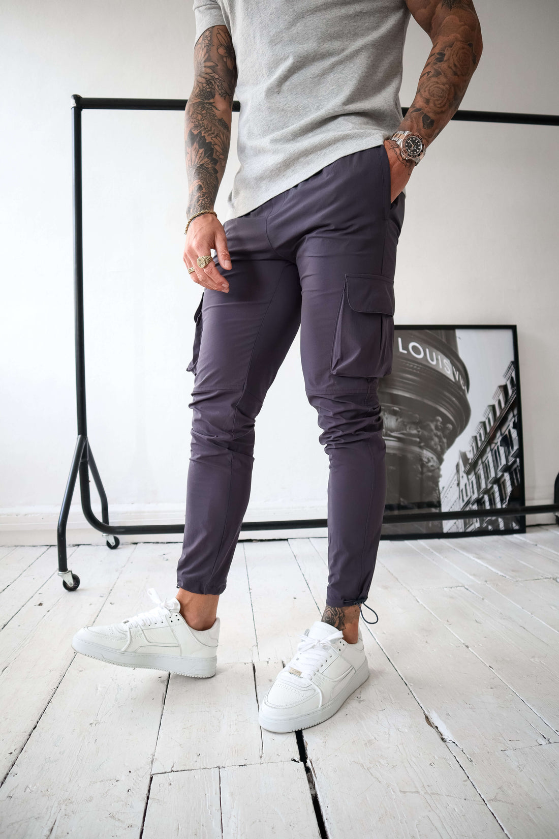 Legend London cargos TECH STRETCH CARGO PANTS - DARK GREY