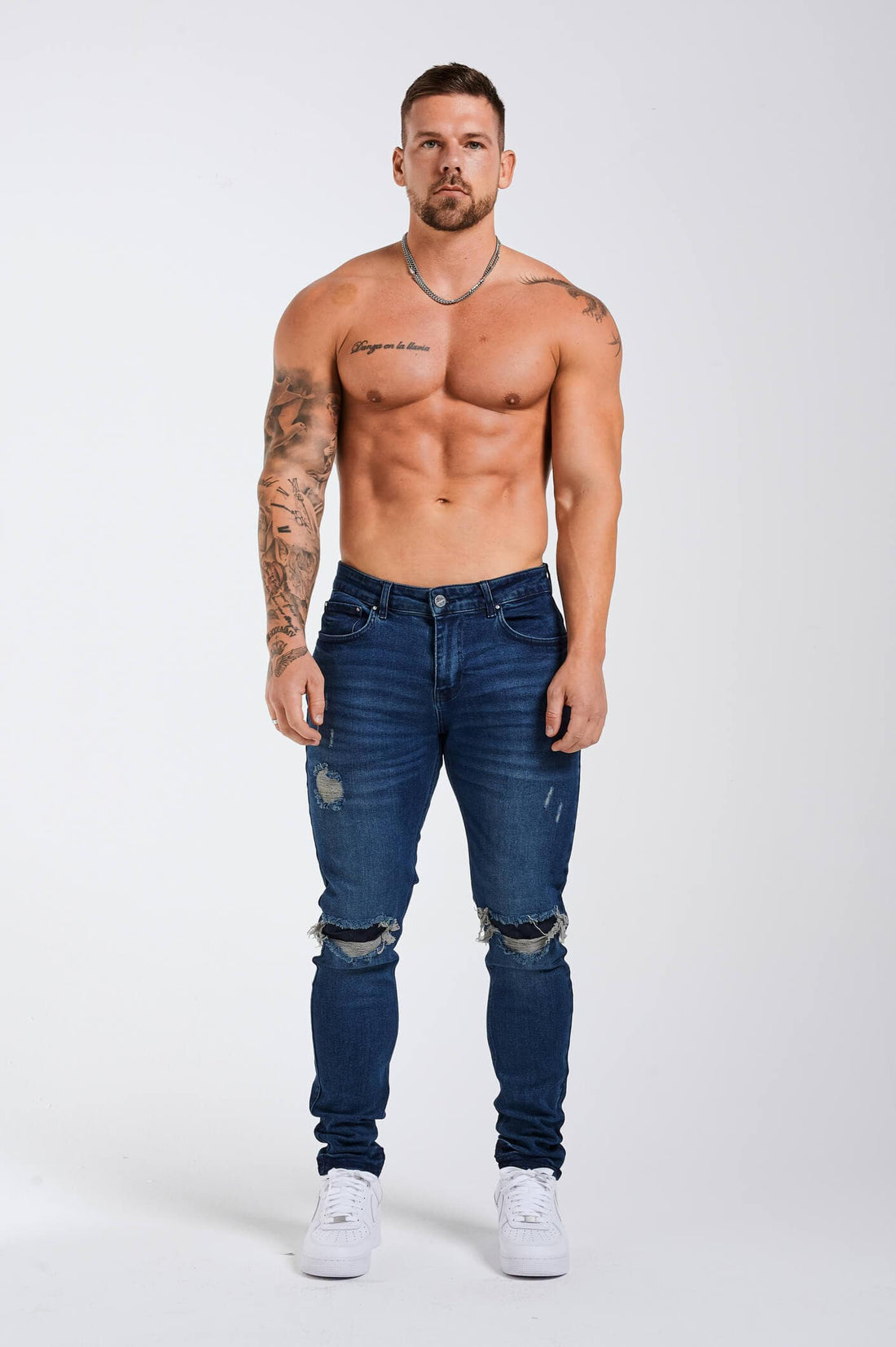 Legend London Jeans - slim 2.0 SLIM FIT JEANS 2.0 DISTRESSED AND PATCHED - DARK BLUE