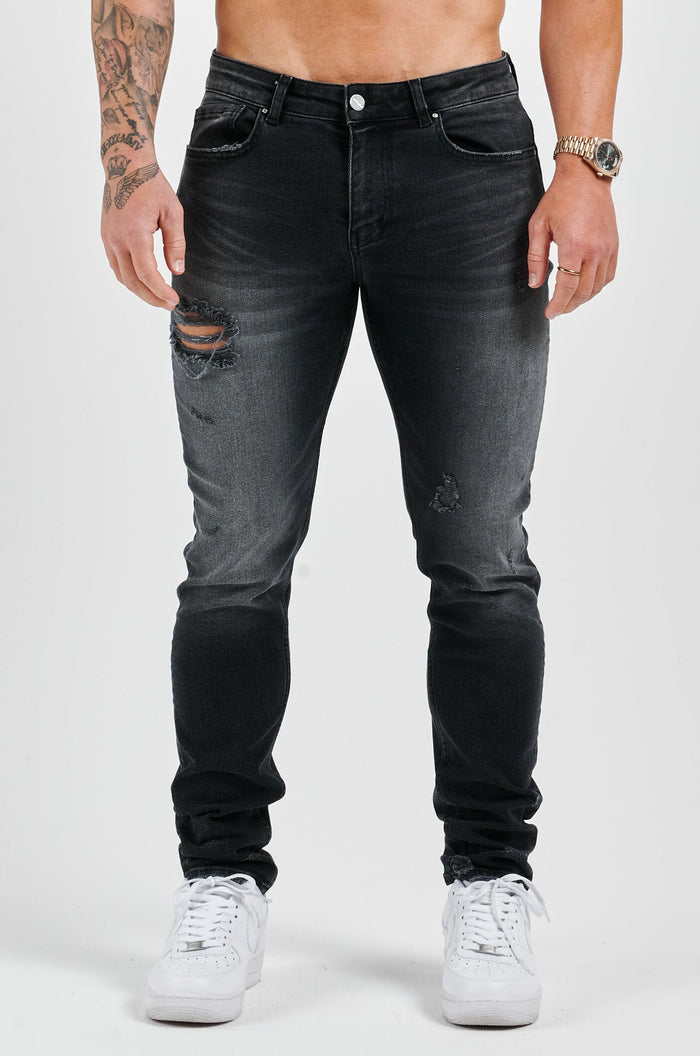 SLIM FIT JEANS 2.0 DISTRESSED - GREY WASH