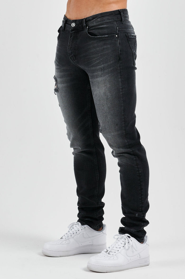 SLIM FIT JEANS 2.0 DISTRESSED - GREY WASH