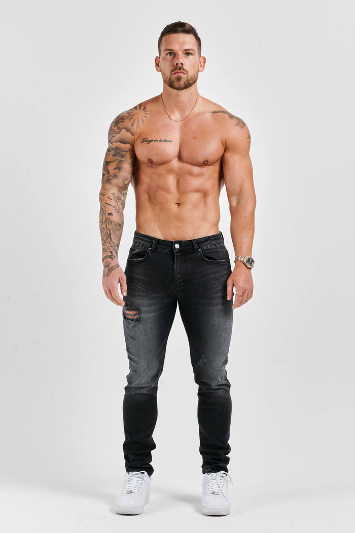 SLIM FIT JEANS 2.0 DISTRESSED - GREY WASH