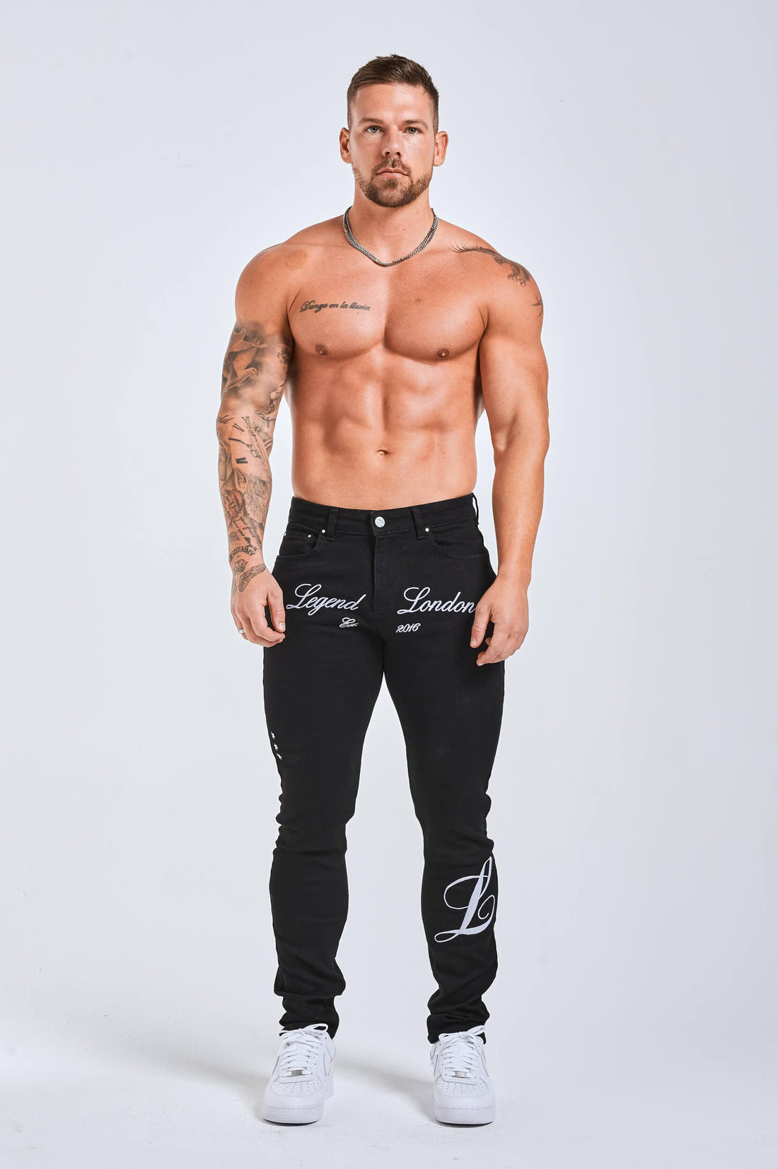 Legend London Jeans - slim 2.0 SLIM FIT JEANS 2.0 EMBROIDERED PRINTED DENIM - BLACK