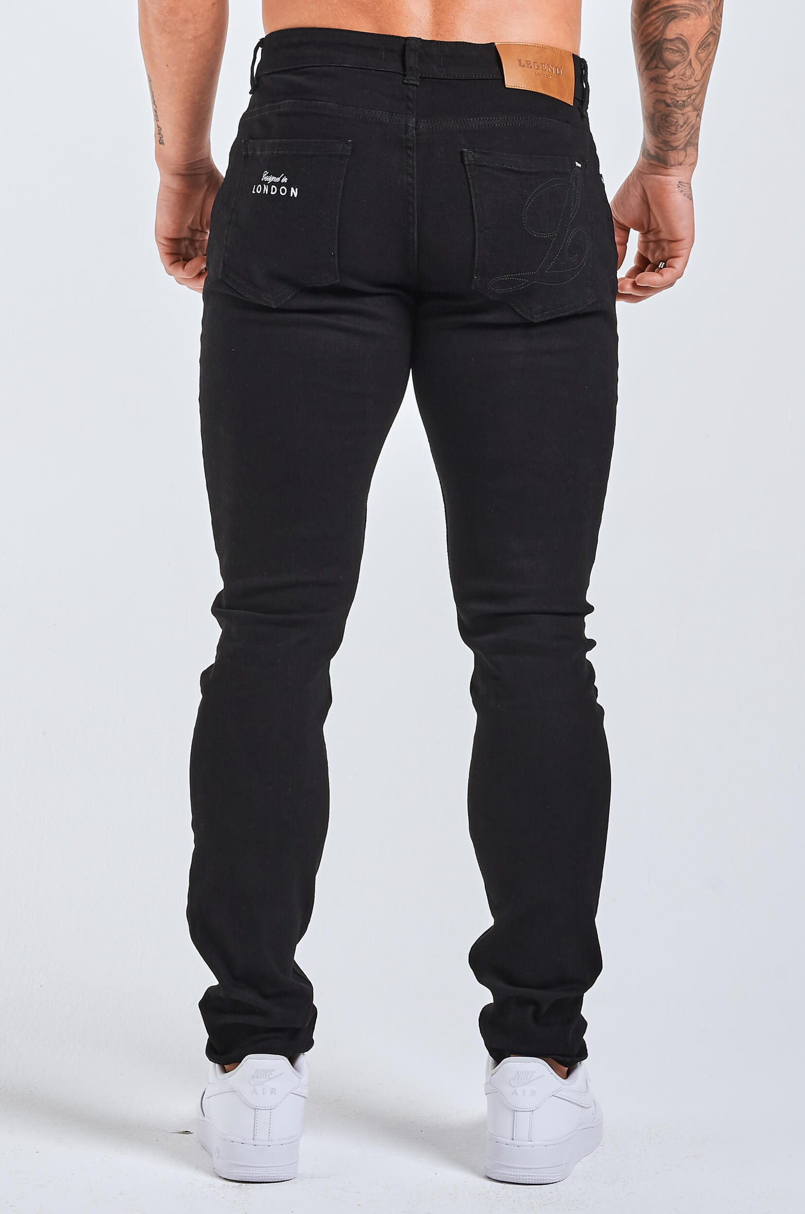 SLIM FIT JEANS 2.0 EMBROIDERED PRINTED DENIM BLACK Legend London