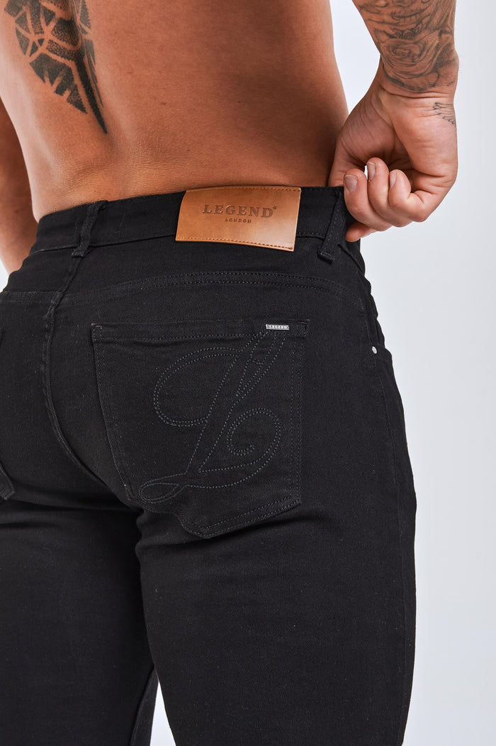 SLIM FIT JEANS 2.0 EMBROIDERED PRINTED DENIM - BLACK