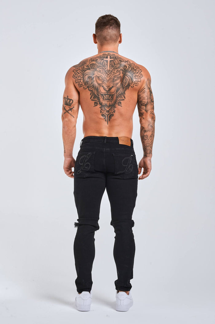 SLIM FIT JEANS 2.0 GESCHEURD & GEREPAREERD - ZWART