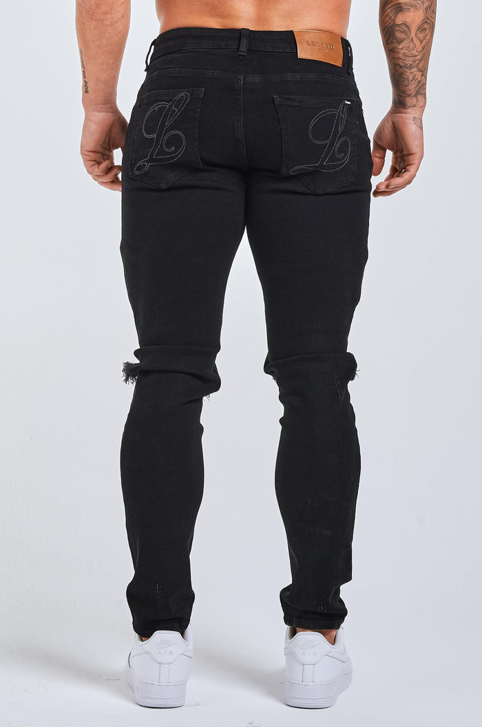 SLIM FIT JEANS 2.0 GESCHEURD & GEREPAREERD - ZWART