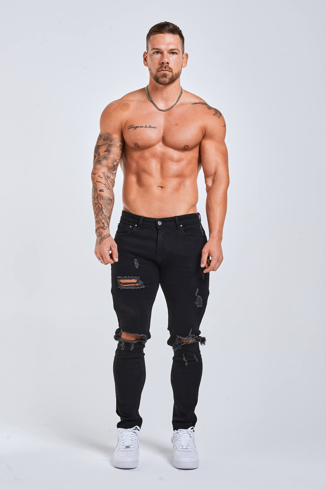 Legend London Jeans - slim 2.0 SLIM FIT JEANS 2.0 RIPPED &amp; REPAIRED - BLACK