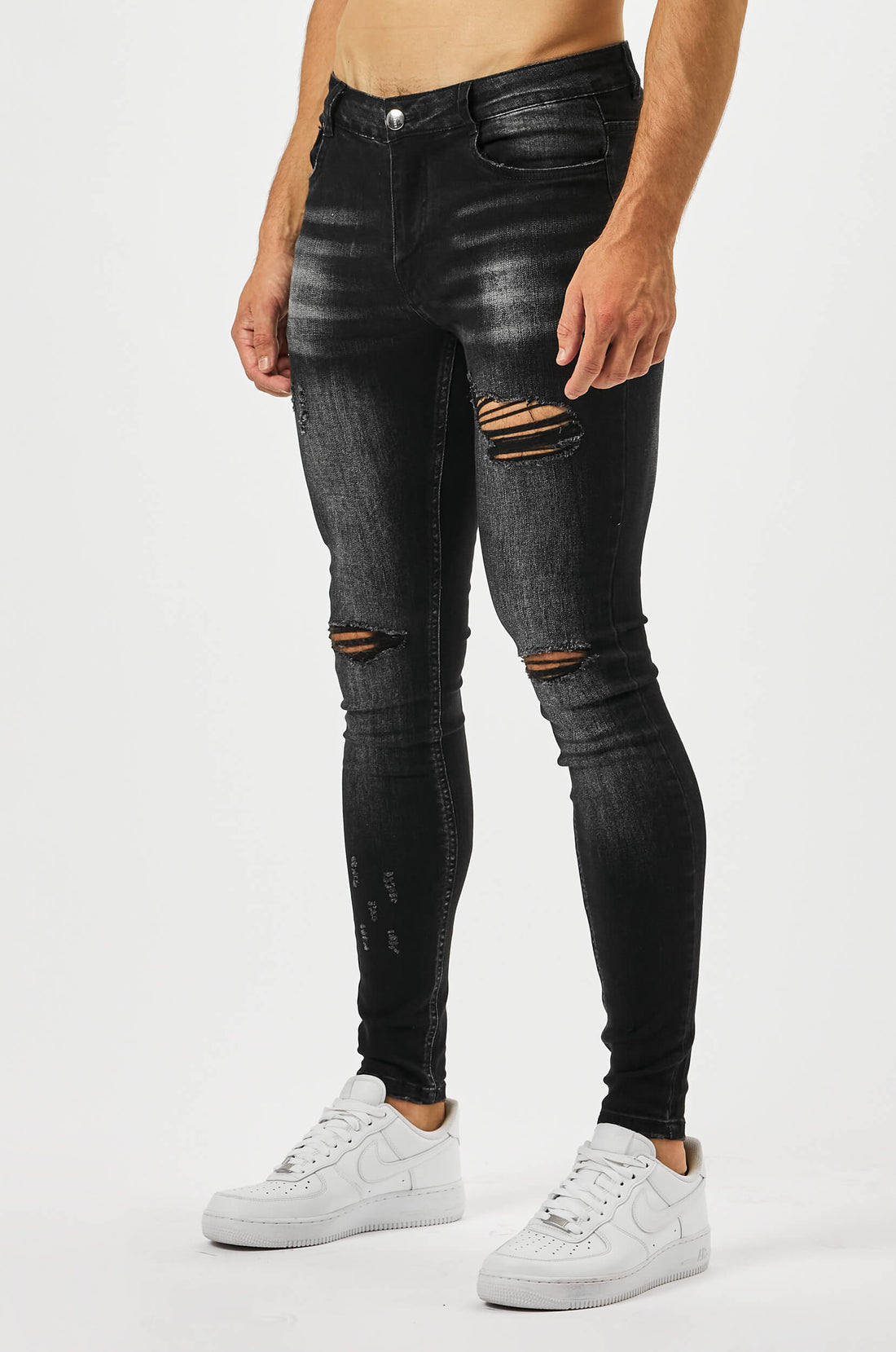 Legend London Jeans - spray on CHARCOAL WASH SPRAY - ON JEANS - MULIT RIP