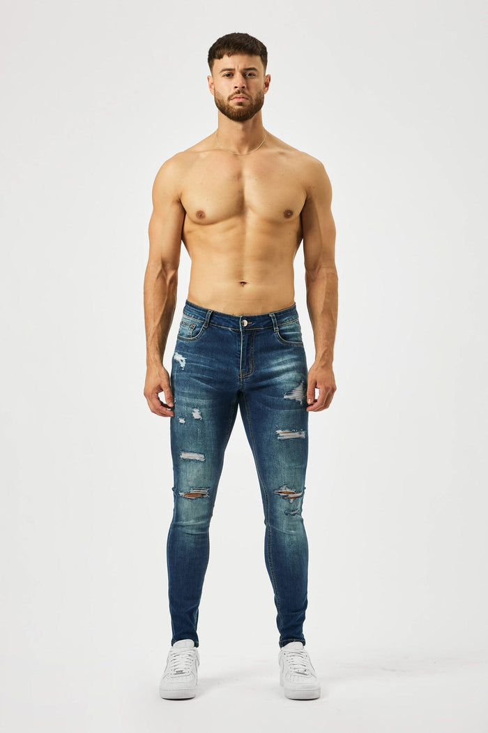 SKINNY FIT JEANS MULTI RIP - DARK WASH