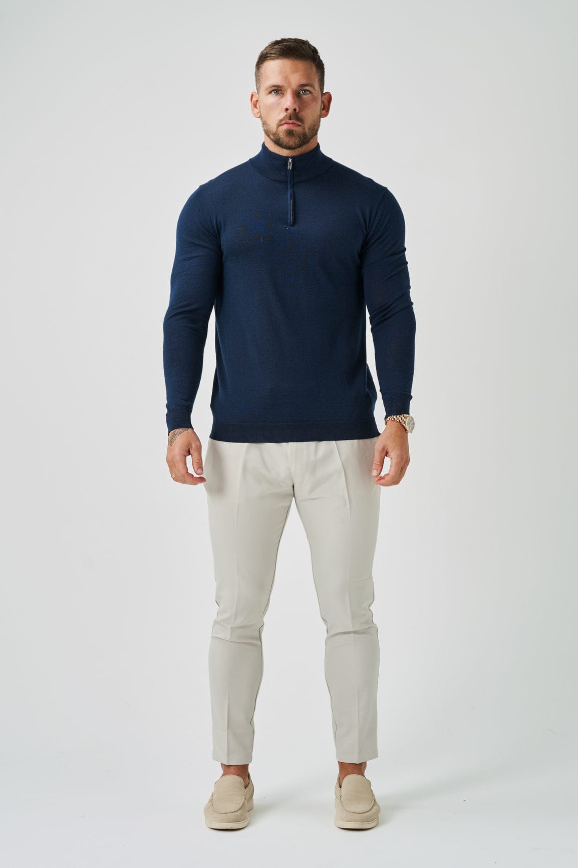 Legend London KNITWEAR KNIT QUARTER ZIP SWEATER - NAVY