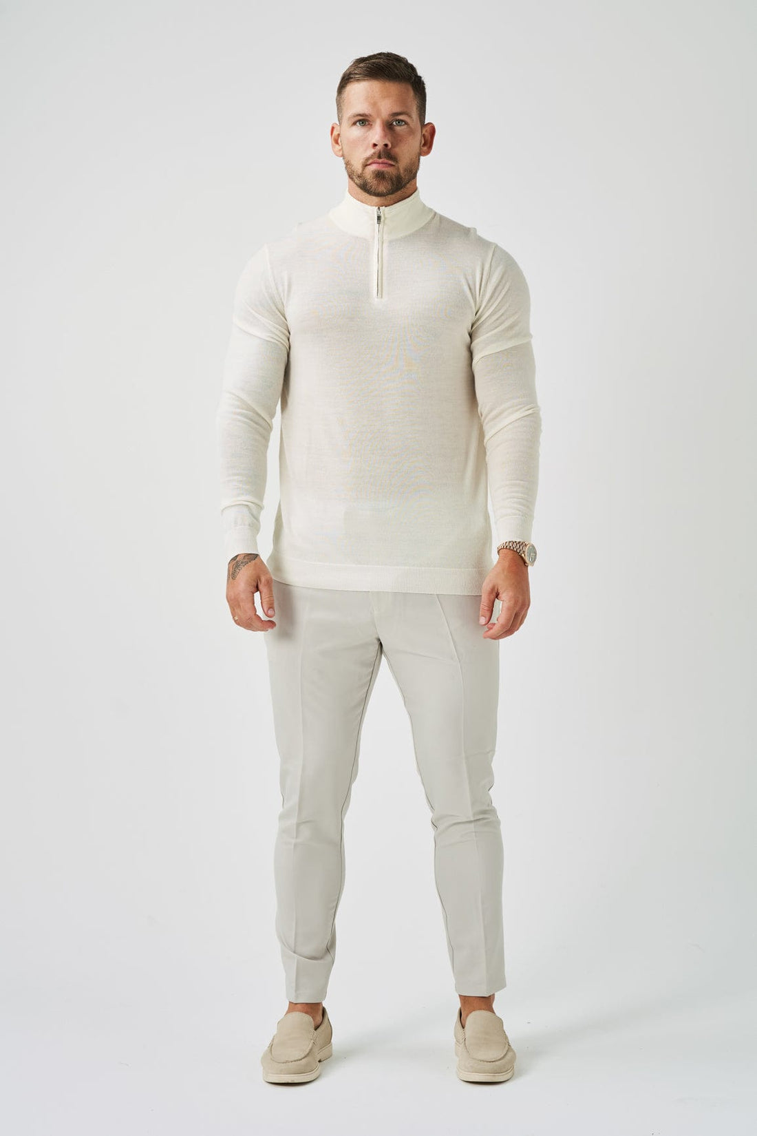 Legend London KNITWEAR KNIT QUARTER ZIP SWEATER - OFF WHITE