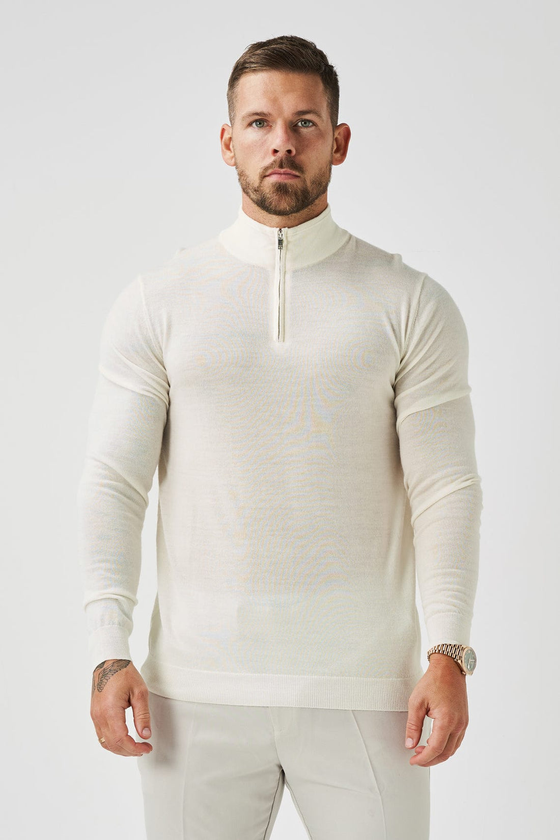 Legend London KNITWEAR KNIT QUARTER ZIP SWEATER - OFF WHITE