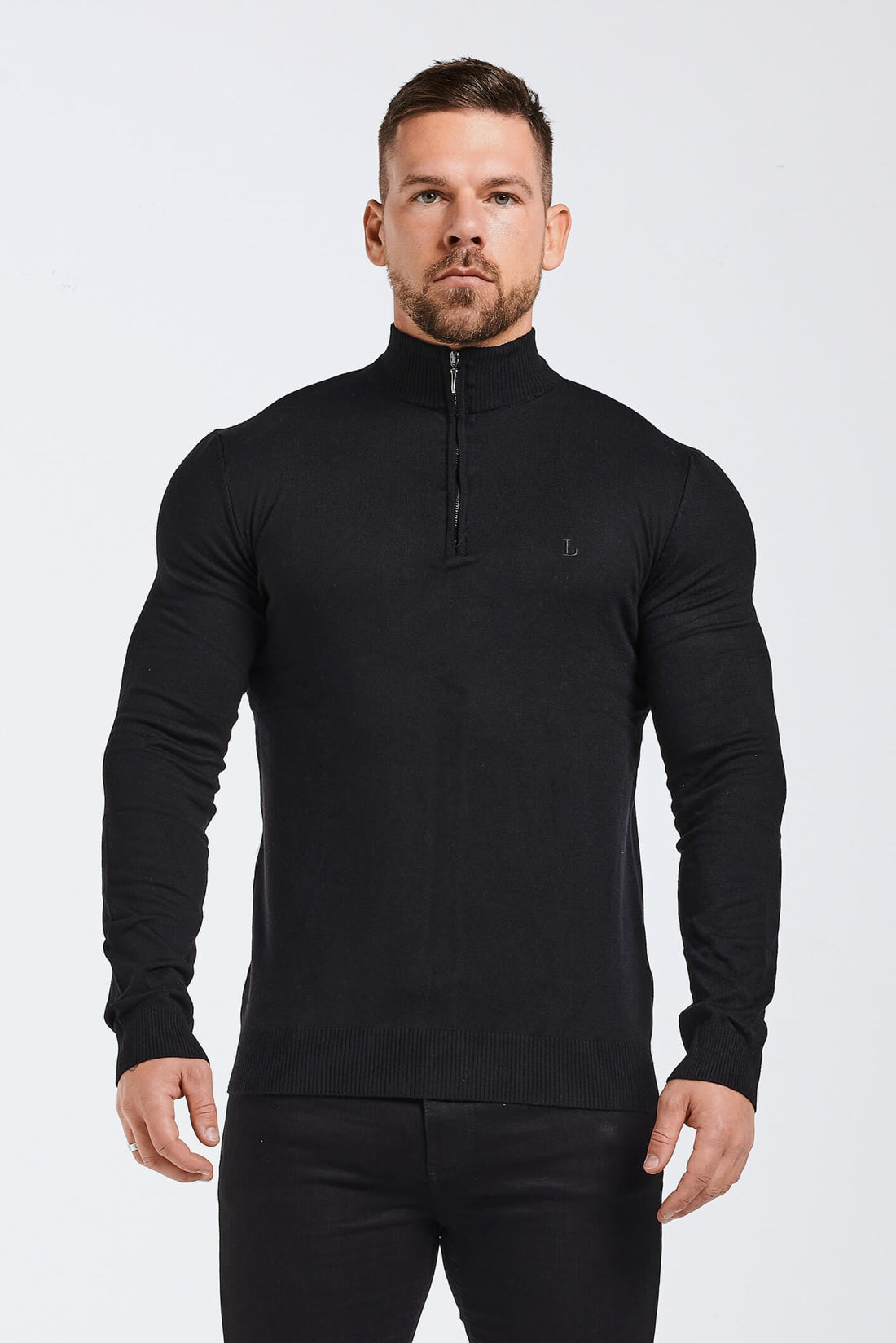 Legend London Polo KNIT MUSCLE FIT SWEATER - BLACK