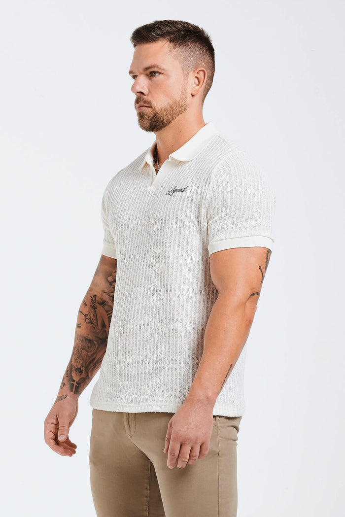 LADDER KNIT POLO - ECRU