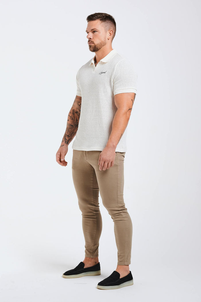 LADDER KNIT POLO - ECRU