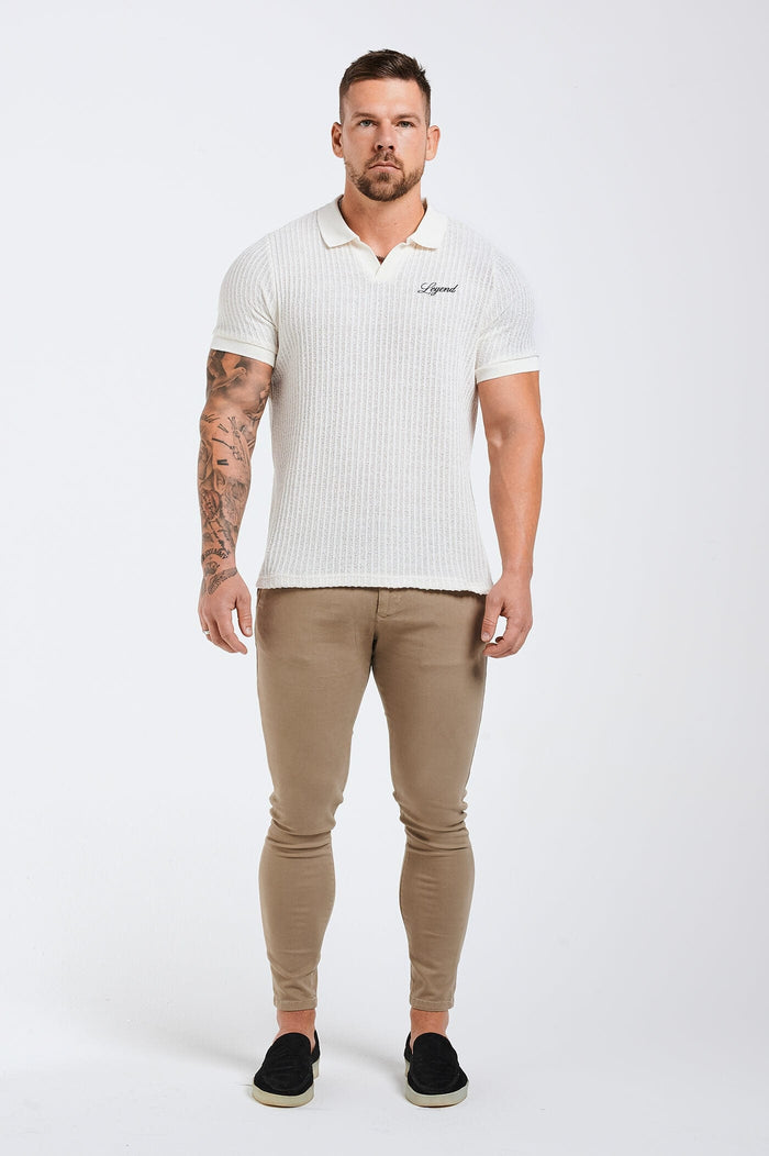 LADDER KNIT POLO - ECRU