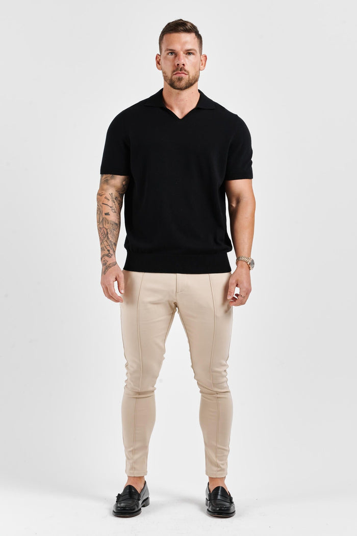 LEGEND OPEN COLLAR POLO SHIRT - BLACK