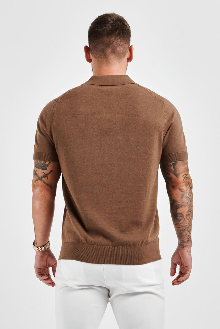 LEGEND OPEN COLLAR POLO SHIRT - BROWN