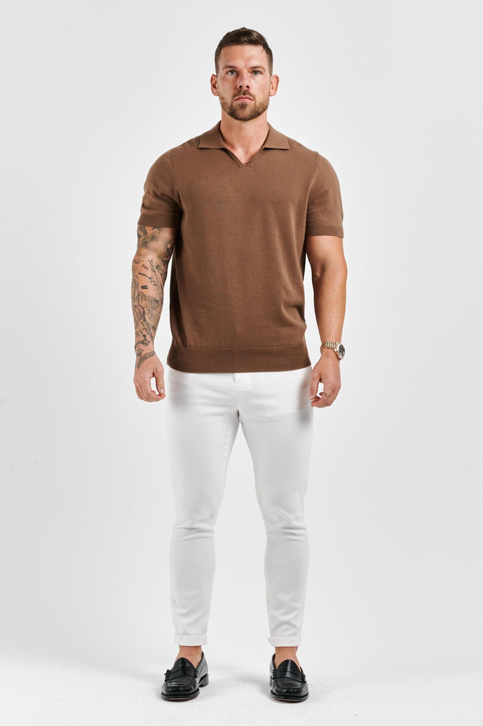 LEGEND OPEN COLLAR POLO SHIRT - BROWN